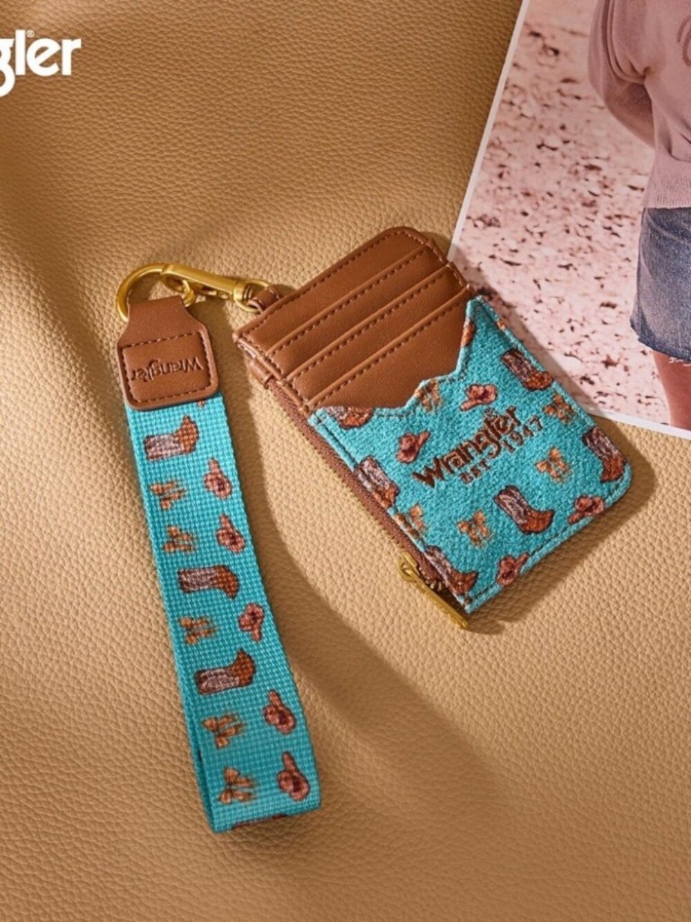 Wrangler Western Print RFID Blocking Wallet Turquoise - Picture 5 of 5
